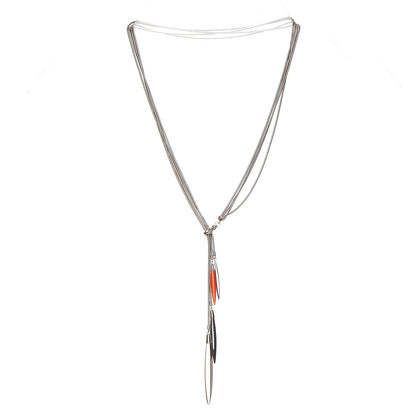 Tiffany 18k White Gold Hematite Carnelian Smoky Quartz Metal Feather Lariat Necklace 3 of 9