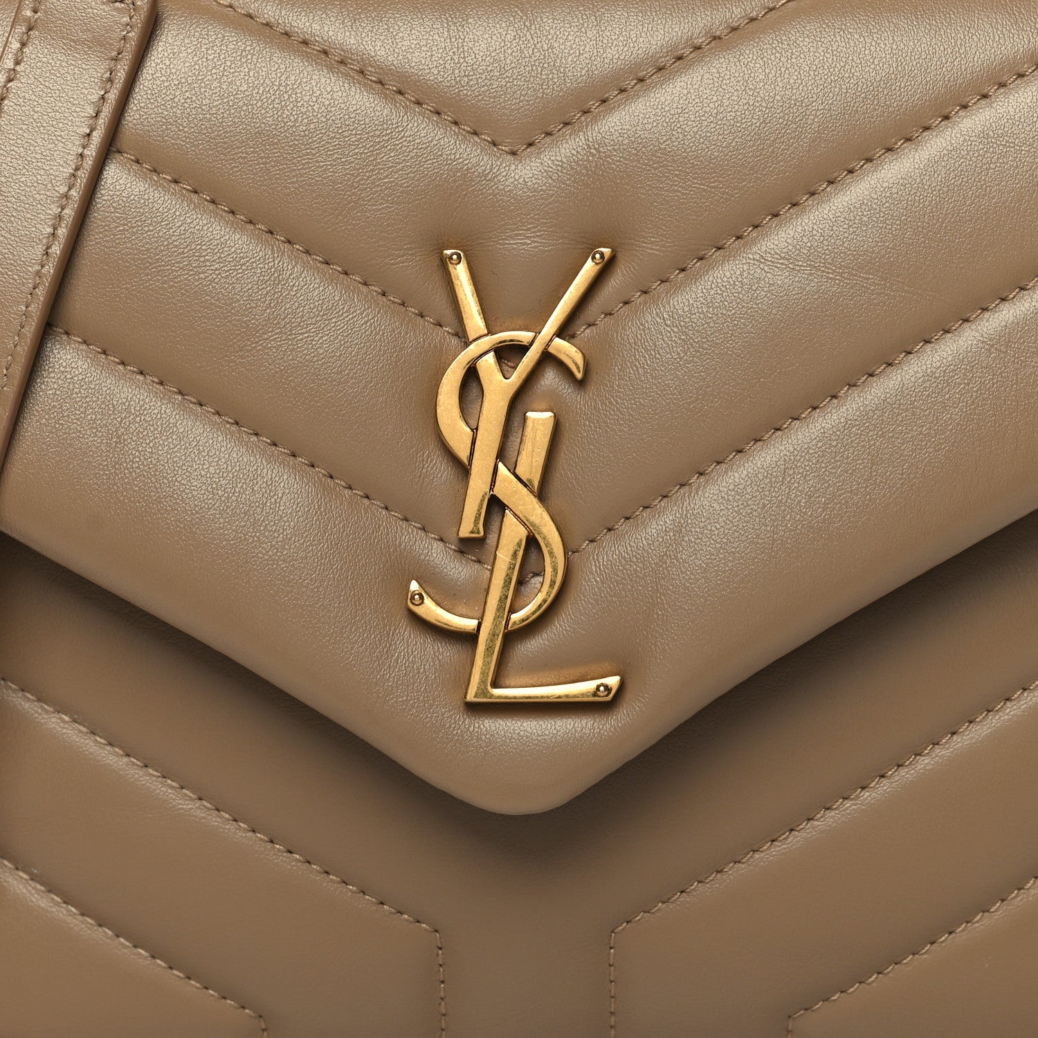Saint Laurent Calfskin Y Quilted Monogram Small Loulou Chain Satchel Dark Beige 8 of 10