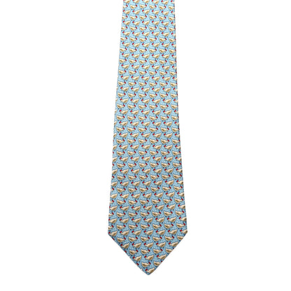 Hermes Printed Silk Mens Neck Tie Bleu 2 of 5