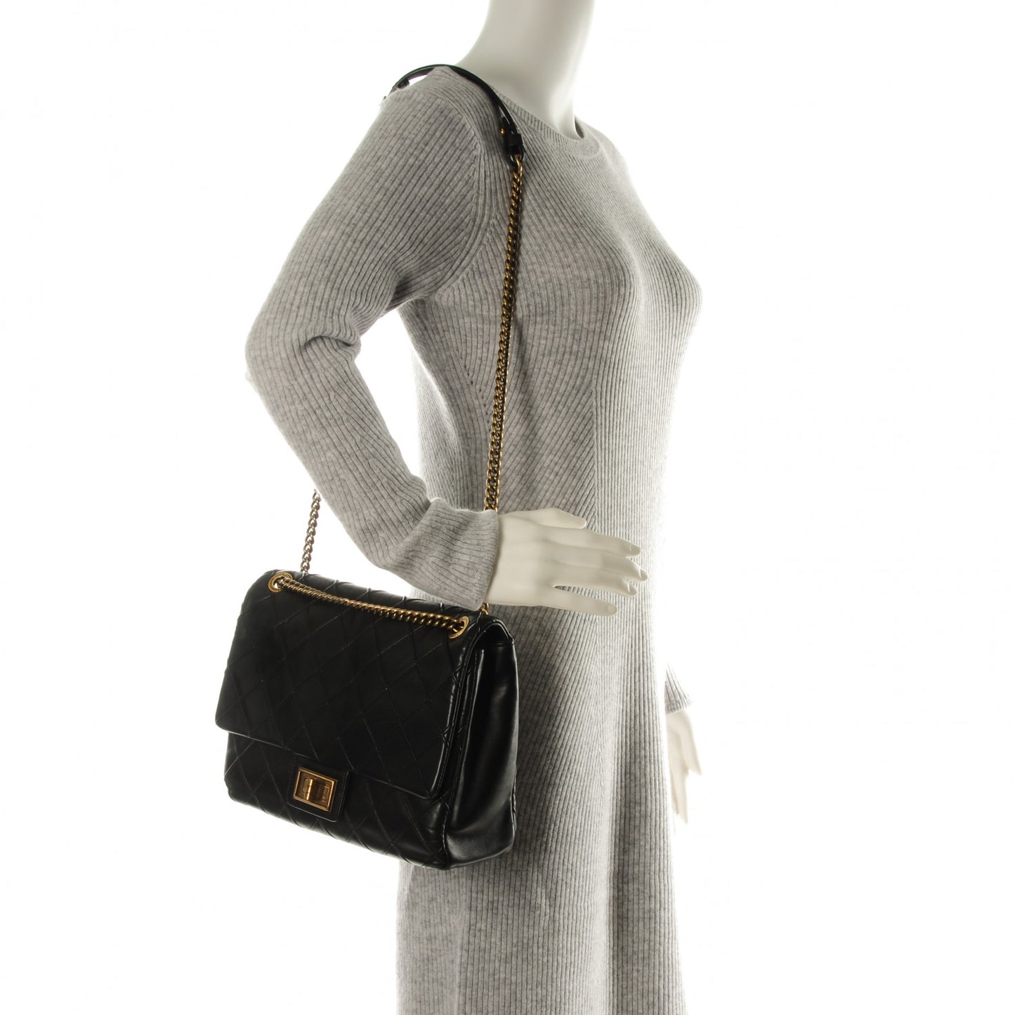Calfskin Diamond Debossed Large Cosmos Flap Black