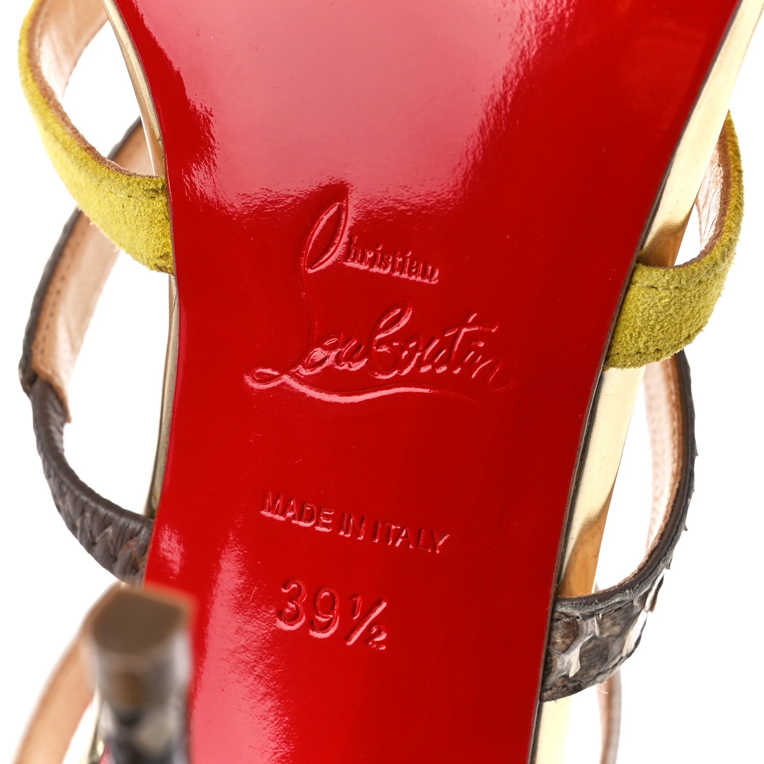 Christian Louboutin Suede Snakeskin Patent Metallic Calfskin Mariniere 100 Cage Sandals 39.5 Multicolor 6 of 7