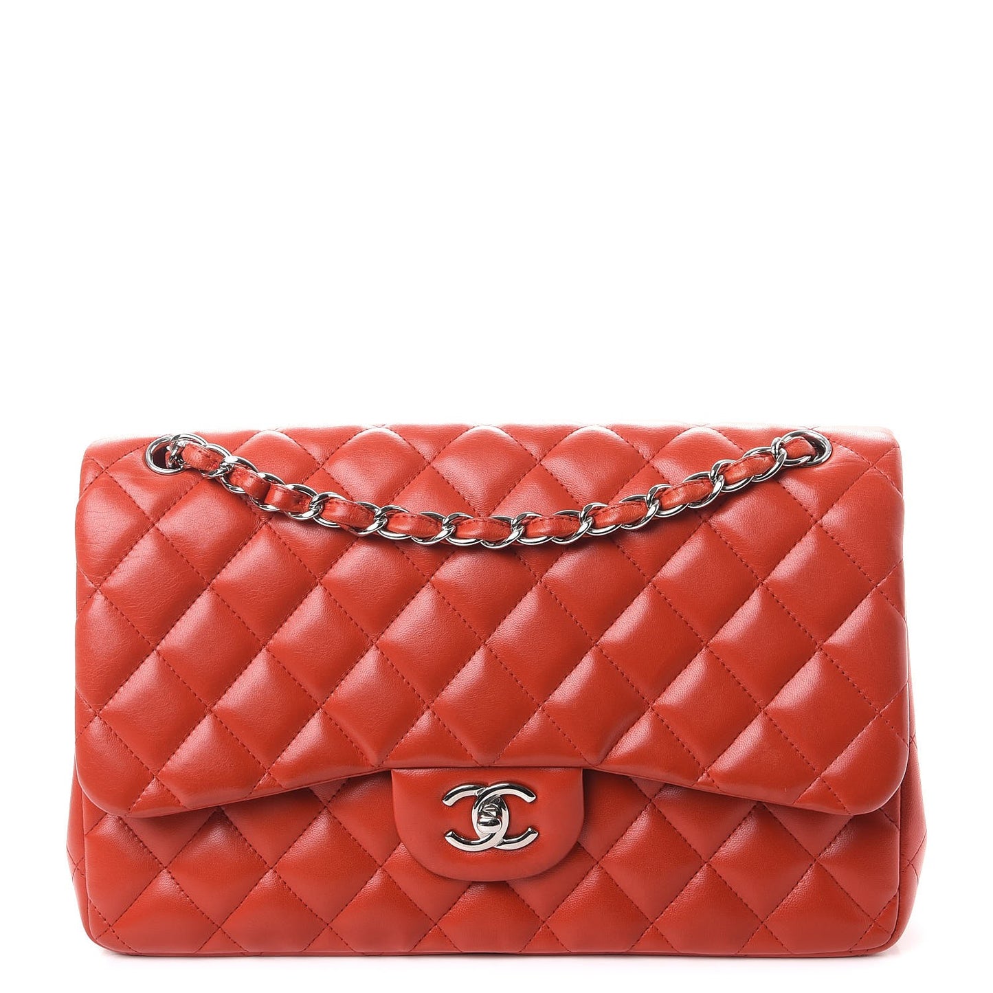 Lambskin Quilted Jumbo Double Flap Red