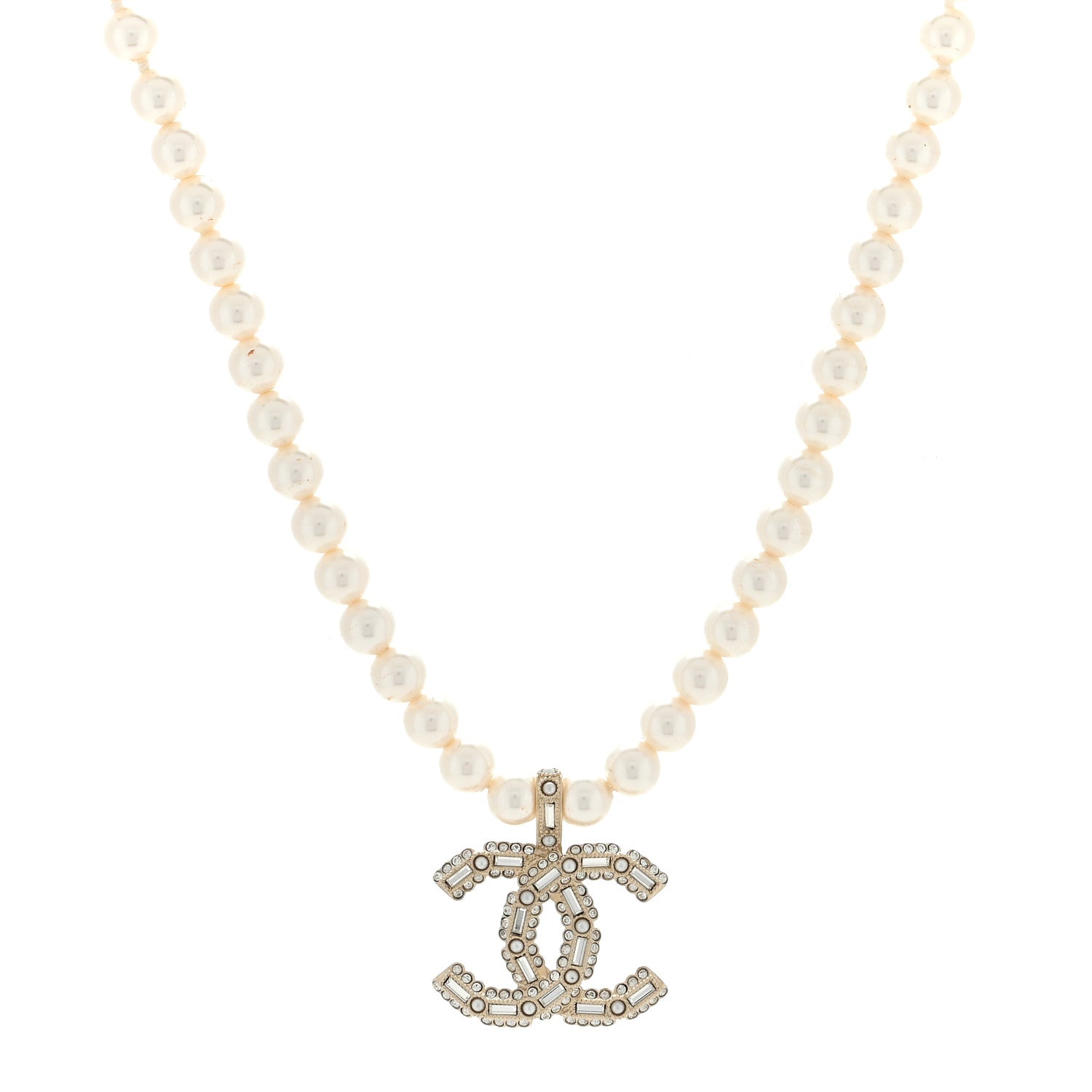 Chanel Pearl Crystal Baguette CC Short Necklace Gold 1 of 4