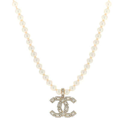 Chanel Pearl Crystal Baguette CC Short Necklace Gold 1 of 4