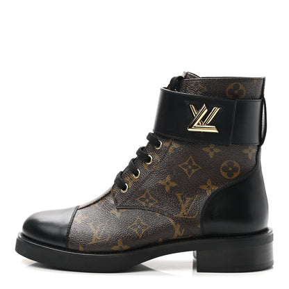 Louis Vuitton Calfskin Monogram Wonderland Flat Ranger Boots 39 Black 1 of 8