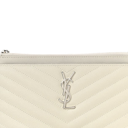 Saint Laurent Grain De Poudre Chevron Monogram Bill Pouch Crema Soft 8 of 11