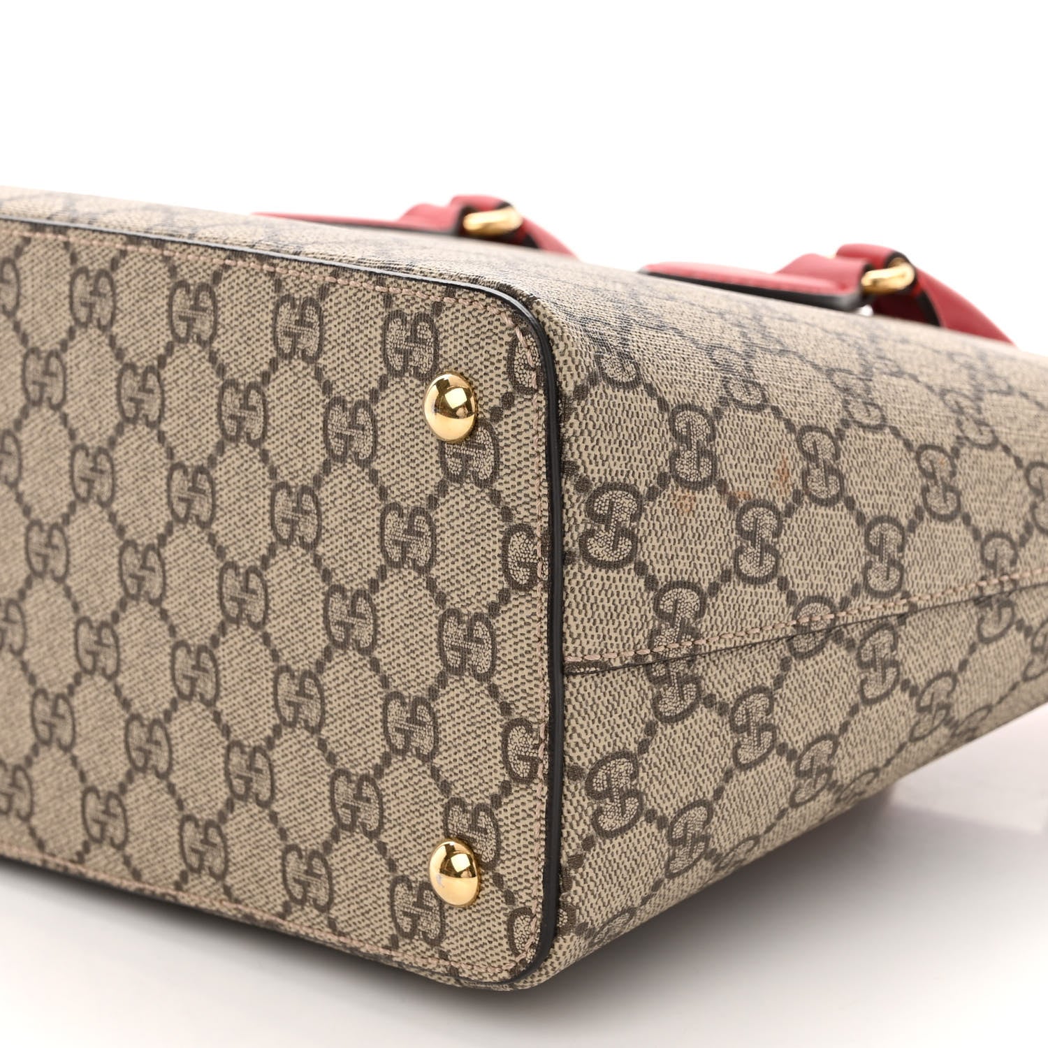 Gucci GG Supreme Monogram Moon Calfskin Small Zip Top Tote Beige Ebony Hibiscus Red New Rosette 13 of 15