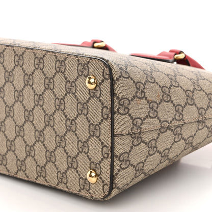 Gucci GG Supreme Monogram Moon Calfskin Small Zip Top Tote Beige Ebony Hibiscus Red New Rosette 13 of 15