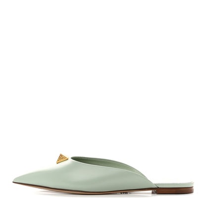 Valentino Garavani Calfskin Roman Stud Pointed Flat Mules 35.5 Light Green 1 of 7
