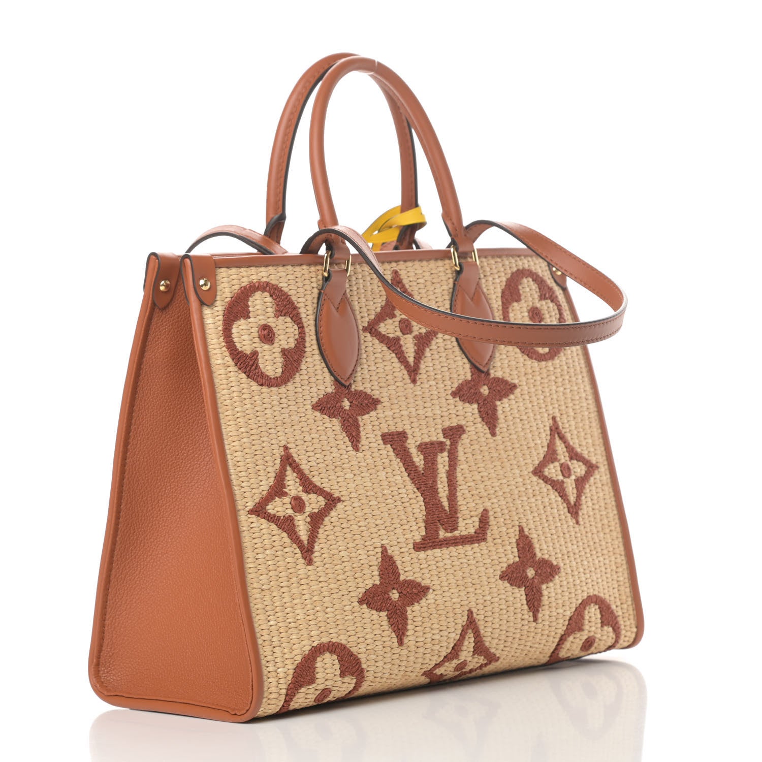 Louis Vuitton Raffia Calfskin Monogram Giant Onthego MM Tan 3 of 10