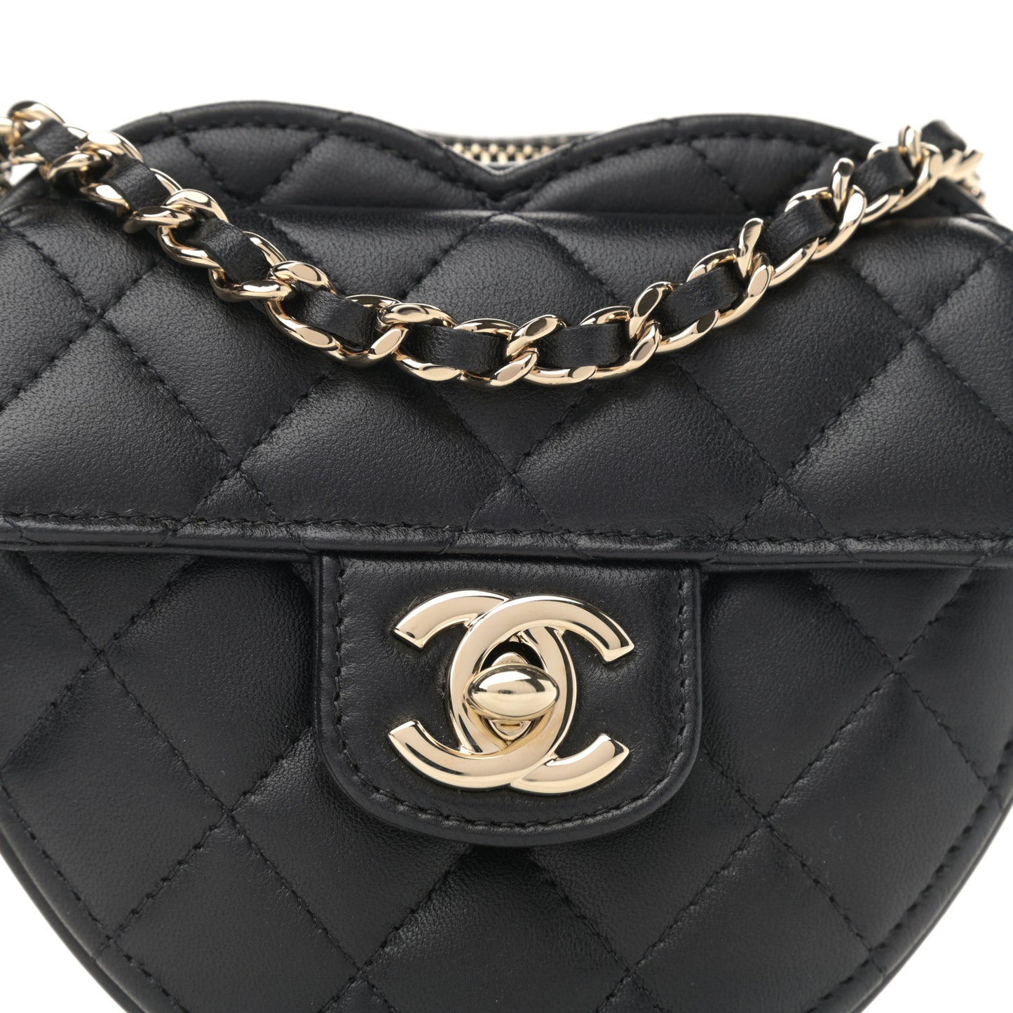 Lambskin Quilted CC In Love Heart Clutch With Chain Black