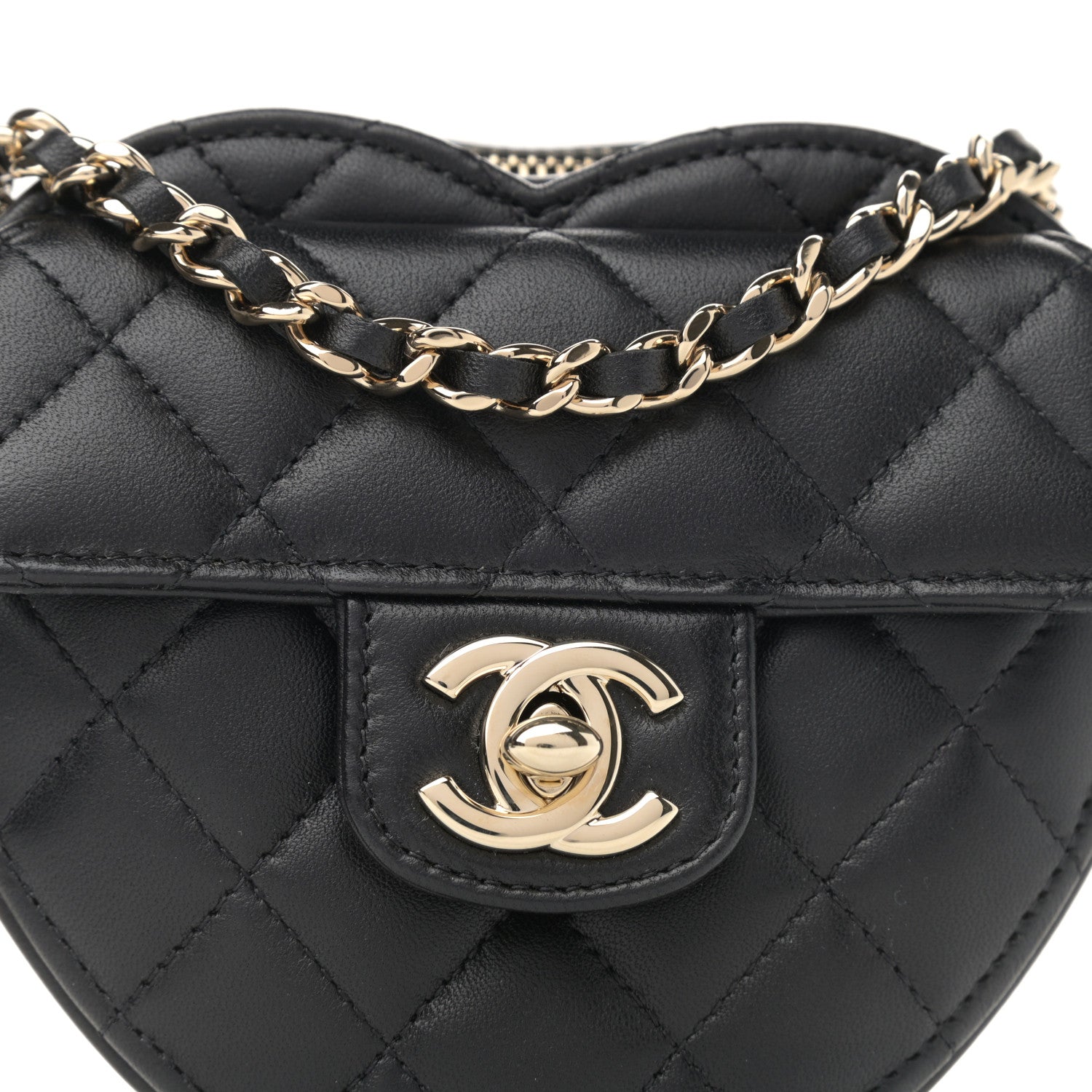 Chanel Lambskin Quilted CC In Love Heart Clutch With Chain Black 8 of 13