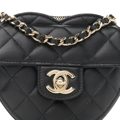 Chanel Lambskin Quilted CC In Love Heart Clutch With Chain Black 8 of 13