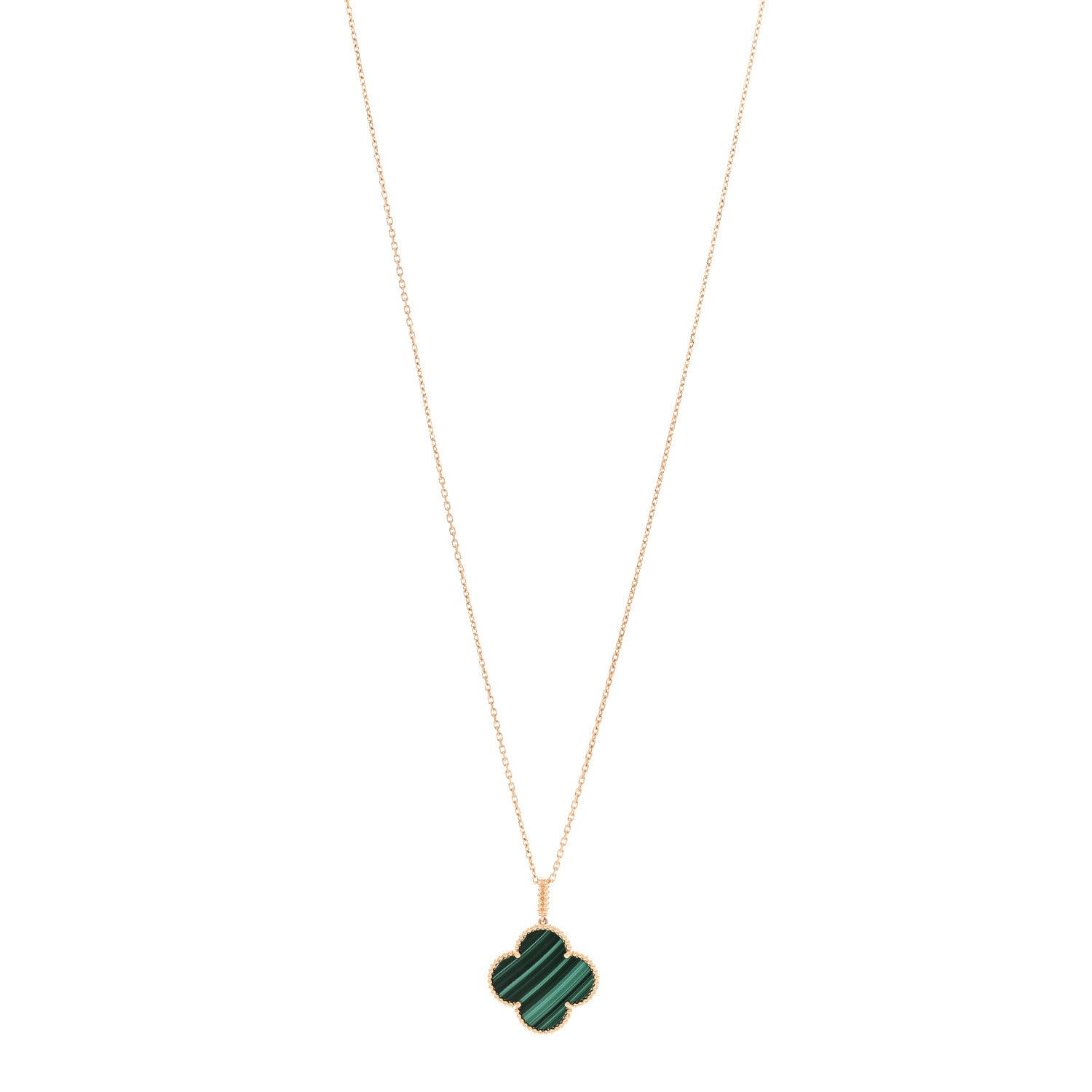 Van Cleef & Arpels 18K Yellow Gold Malachite Magic Alhambra Pendant Necklace 1 of 6