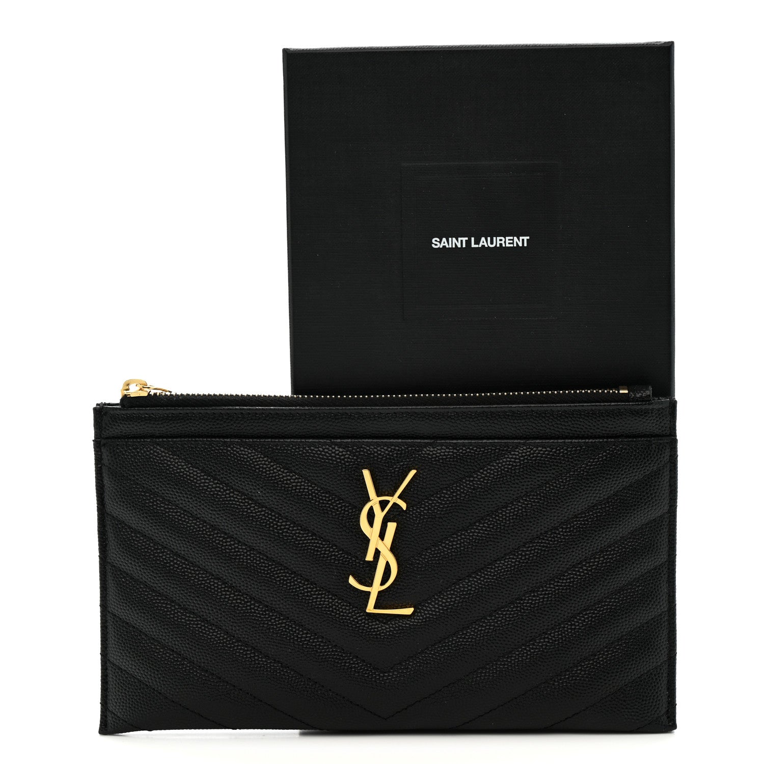 Saint Laurent Grain De Poudre Chevron Monogram Bill Pouch Black 9 of 9