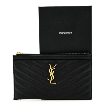 Saint Laurent Grain De Poudre Chevron Monogram Bill Pouch Black 9 of 9