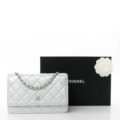 Chanel Metallic Lambskin Quilted Wallet On Chain WOC Silver 12 of 12