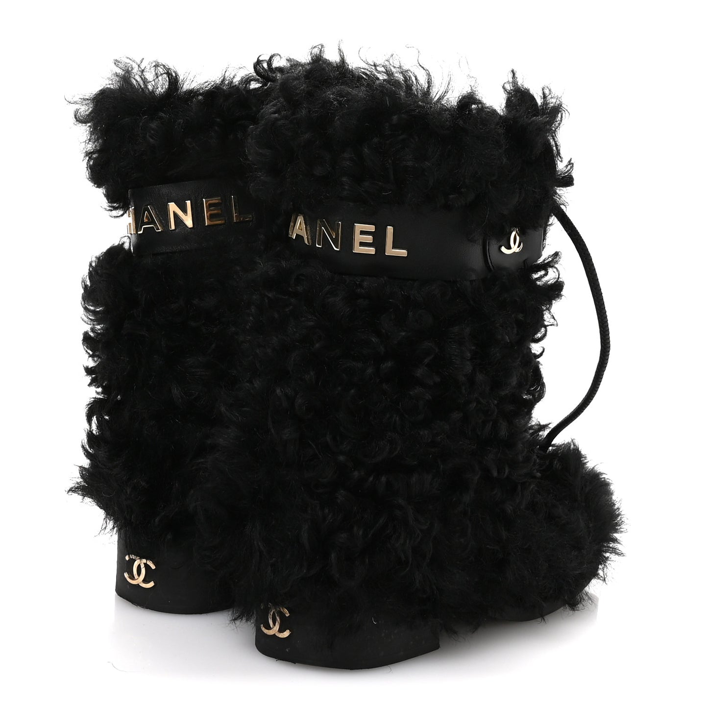 Shearling Sheepskin High Boots 38 Black