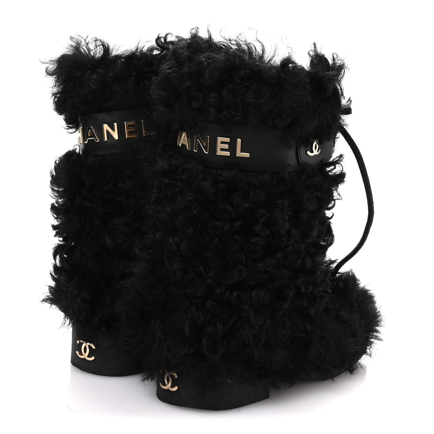 Chanel Shearling Sheepskin High Boots 38 Black 5 of 9