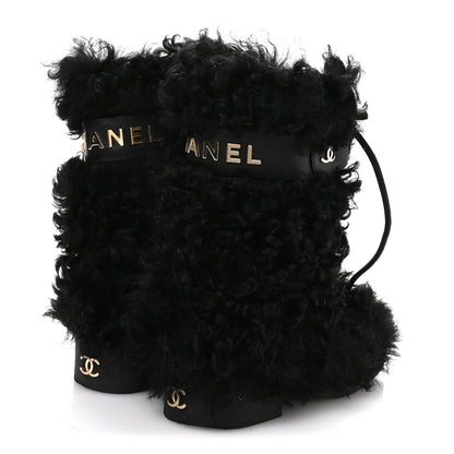 Chanel Shearling Sheepskin High Boots 38 Black 5 of 9