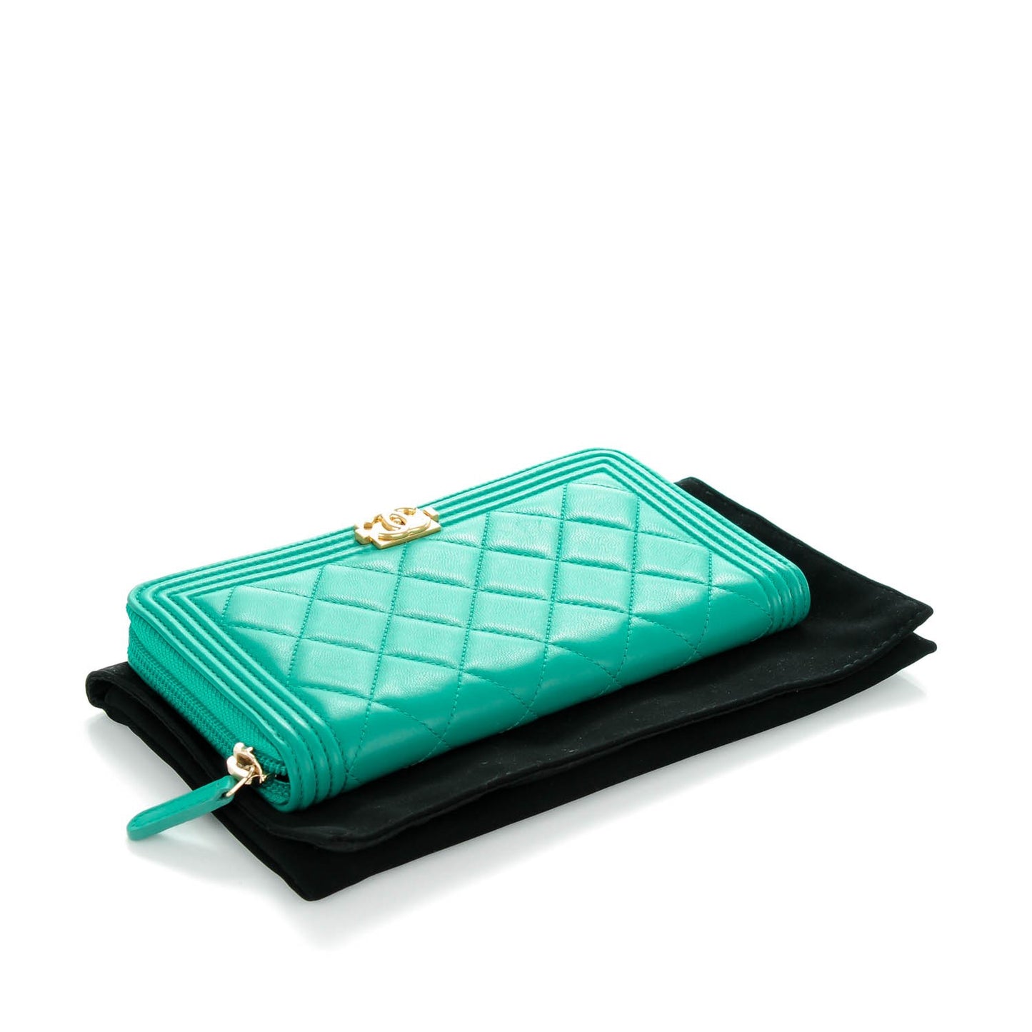 Lambskin Quilted Boy Zip Wallet Green