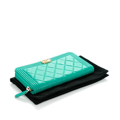 Chanel Lambskin Quilted Boy Zip Wallet Green 4 of 8