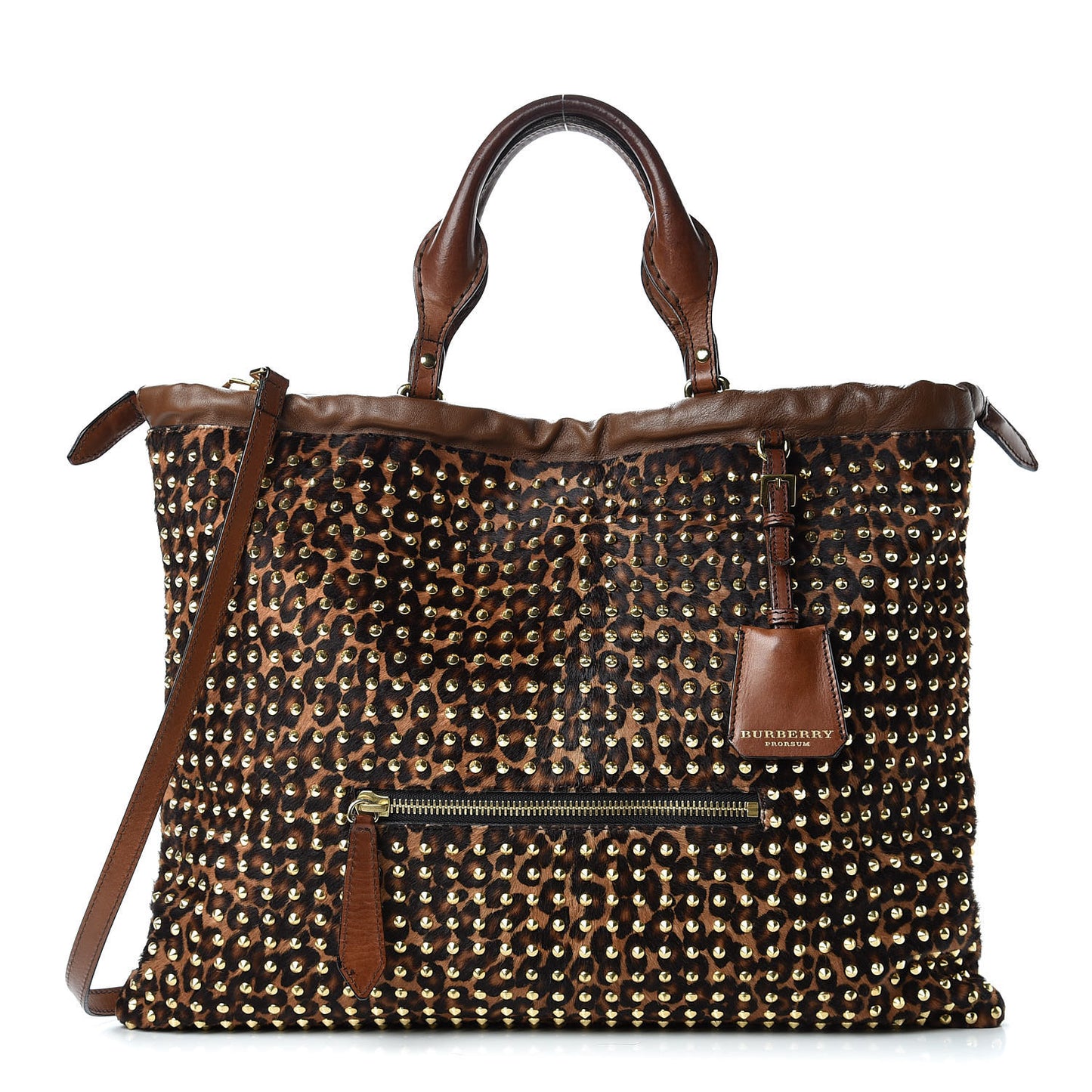 Calfskin Calf Hair Studded Leopard Print Big Crush Tote