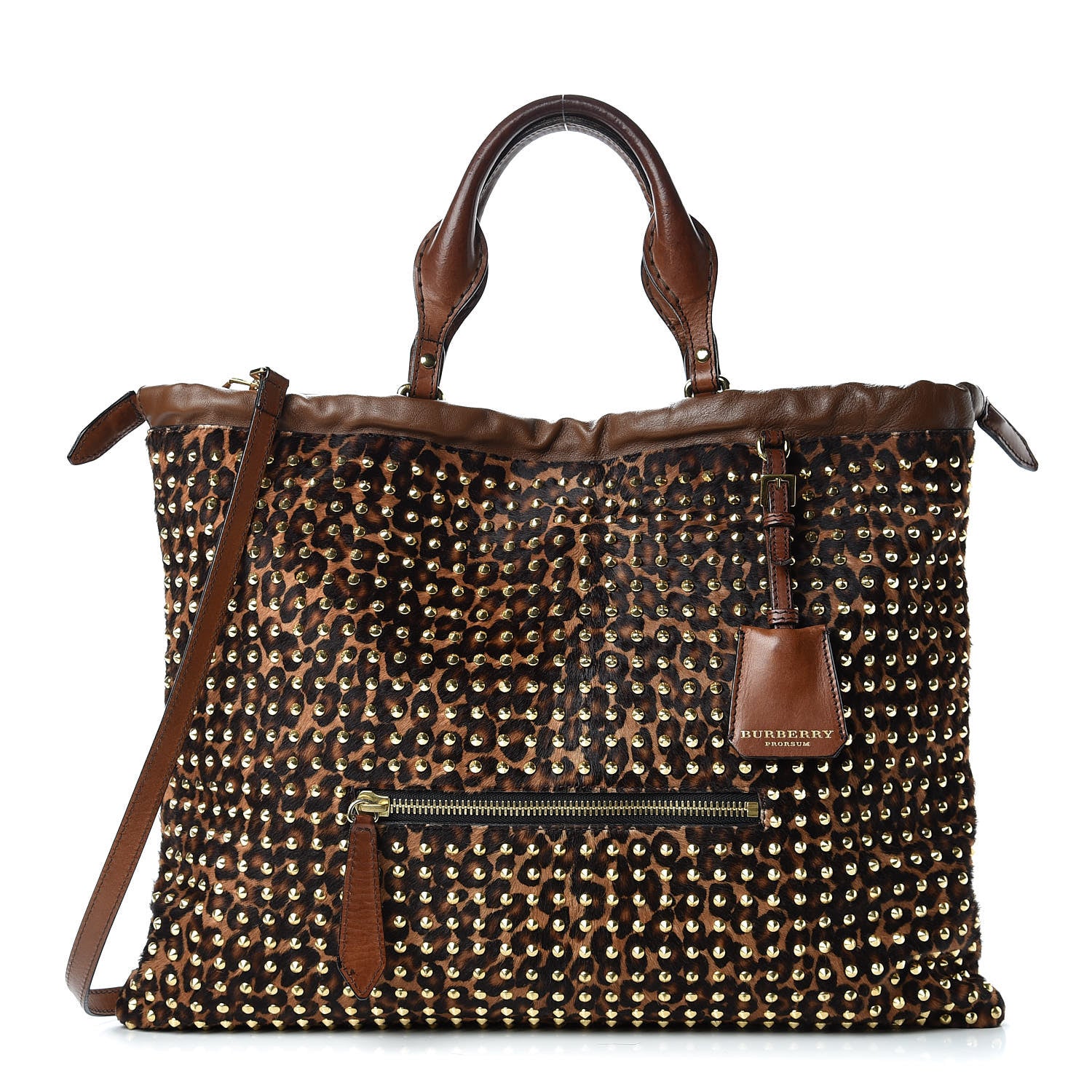 Burberry Calfskin Calf Hair Studded Leopard Print Big Crush Tote 1 of 16