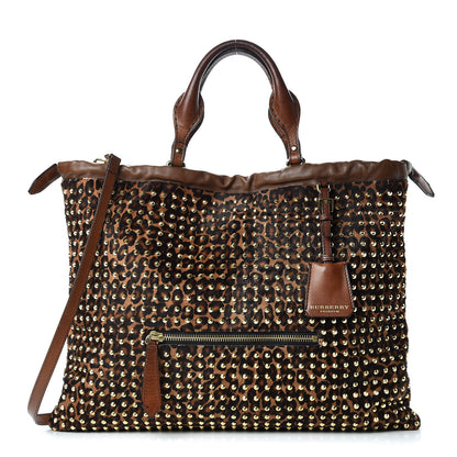 Burberry Calfskin Calf Hair Studded Leopard Print Big Crush Tote 1 of 16