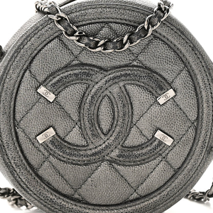 Chanel Metallic Caviar Quilted Round Filigree Crossbody Dark Silver 8 of 13