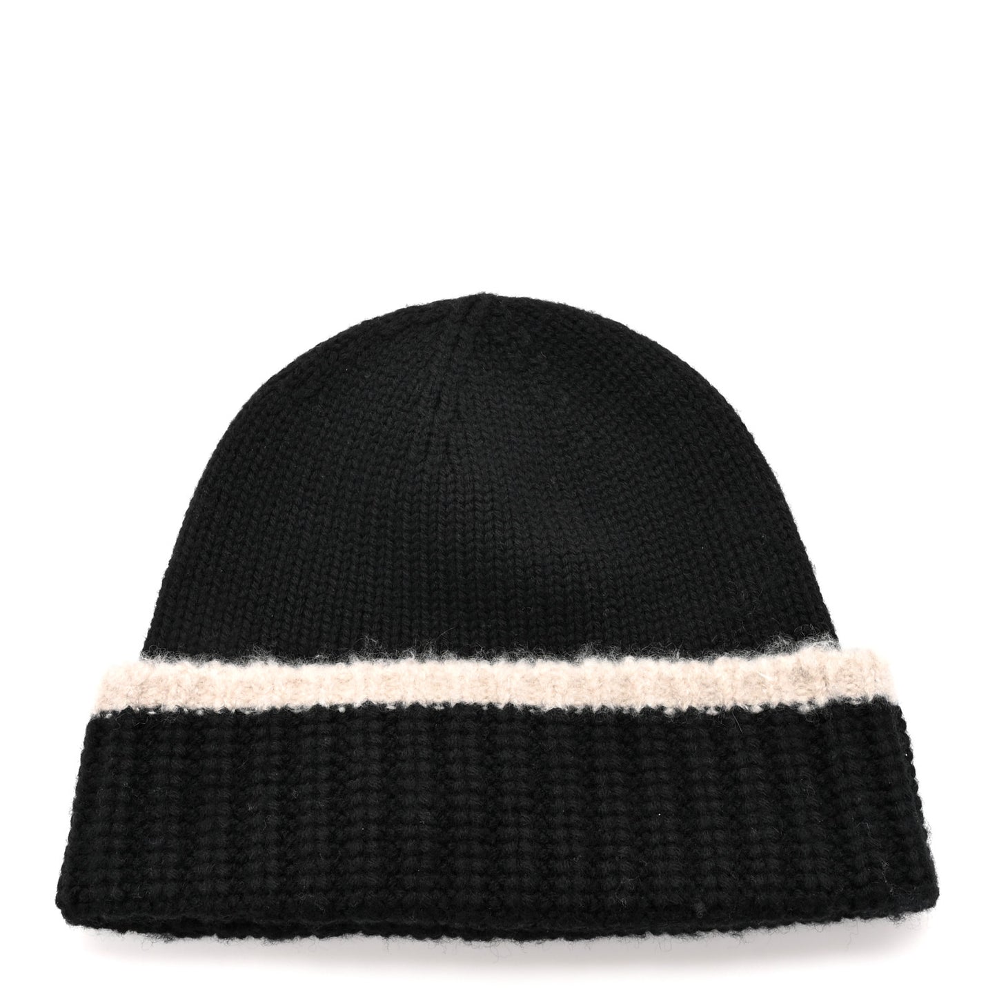 Cashmere Wool Silk CC Beanie Hat Black Light Beige