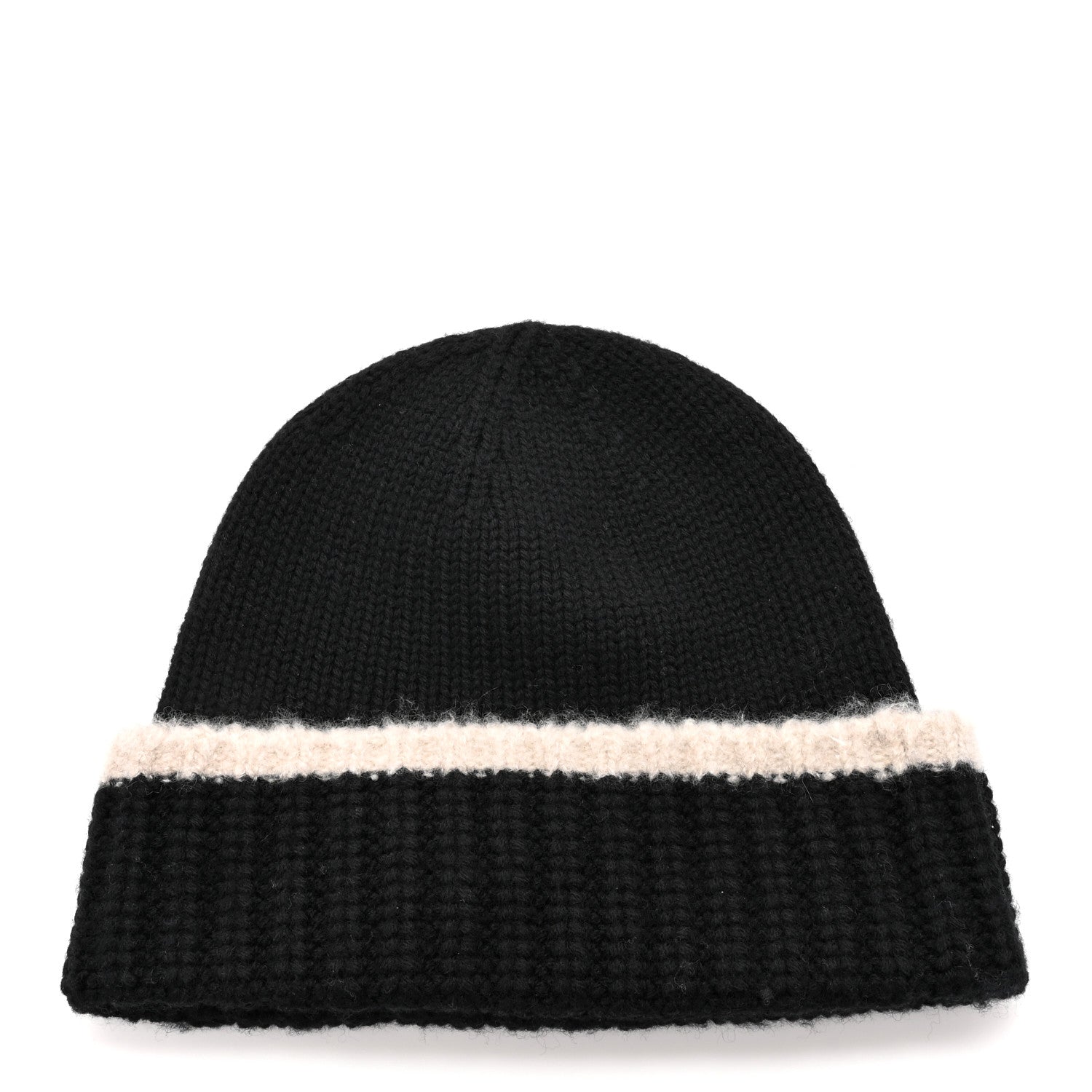 Chanel Cashmere Wool Silk CC Beanie Hat Black Light Beige 3 of 5