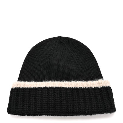 Chanel Cashmere Wool Silk CC Beanie Hat Black Light Beige 3 of 5