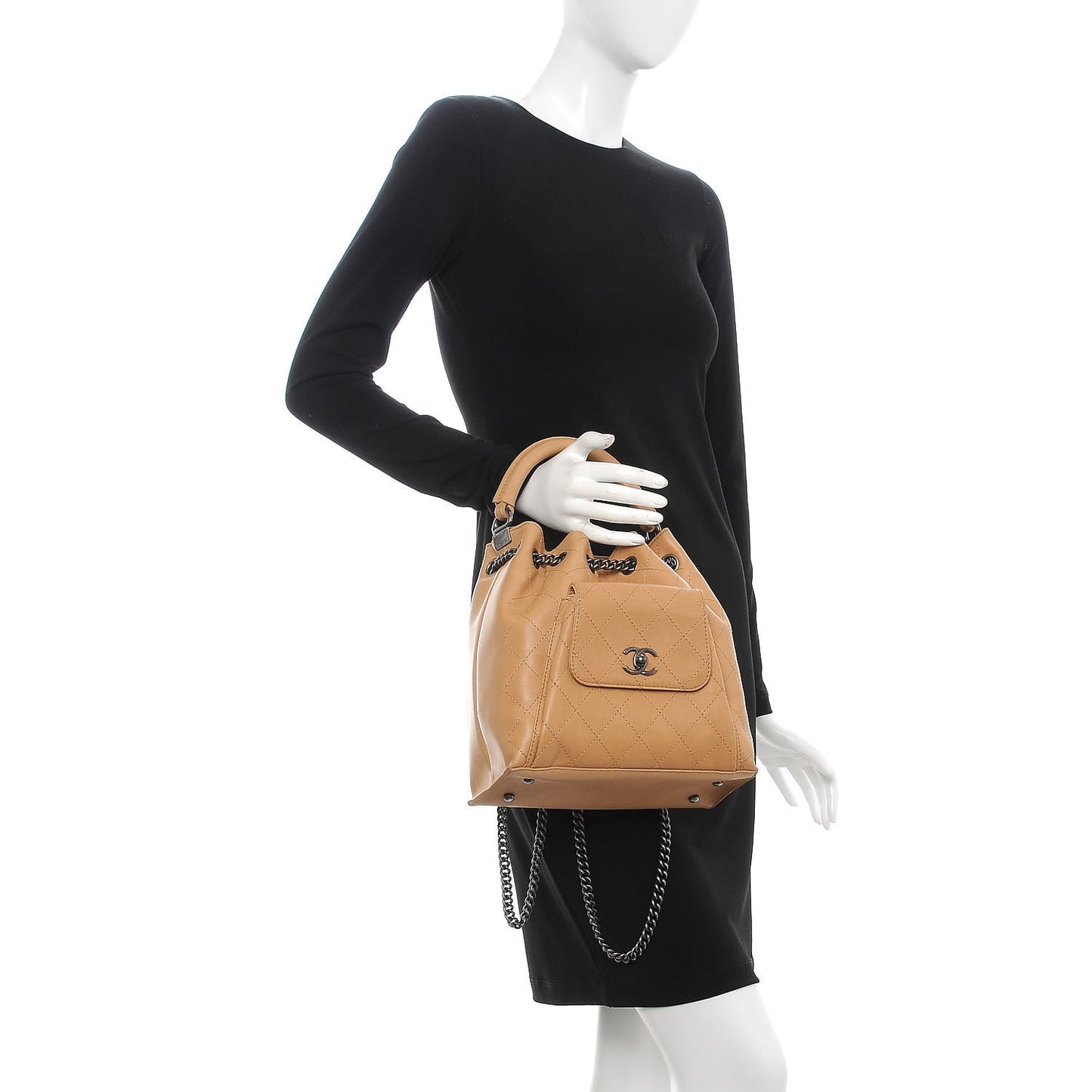 Calfskin Stitched Medium Urban Luxury Drawstring Backpack Beige