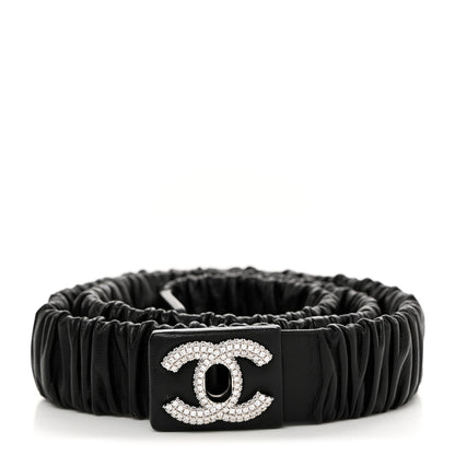 Chanel Ruched Calfskin Crystal CC Turnlock Belt 90 36 Black 1 of 5
