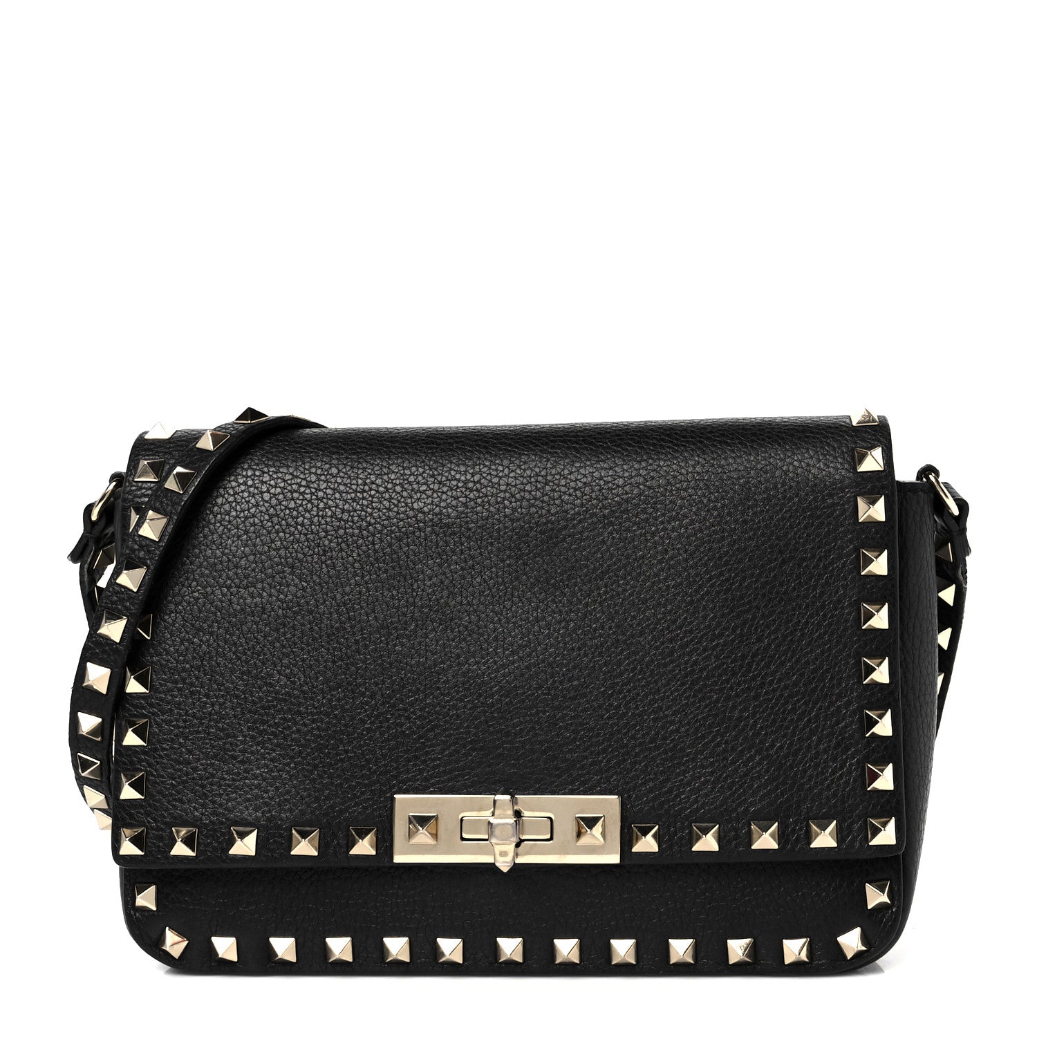 Valentino Garavani Pebbled Calfskin Small Rockstud Crossbody Flap Bag Black 1 of 10