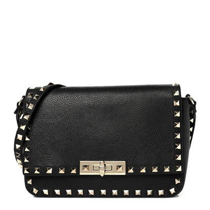 Valentino Garavani Pebbled Calfskin Small Rockstud Crossbody Flap Bag Black 1 of 10