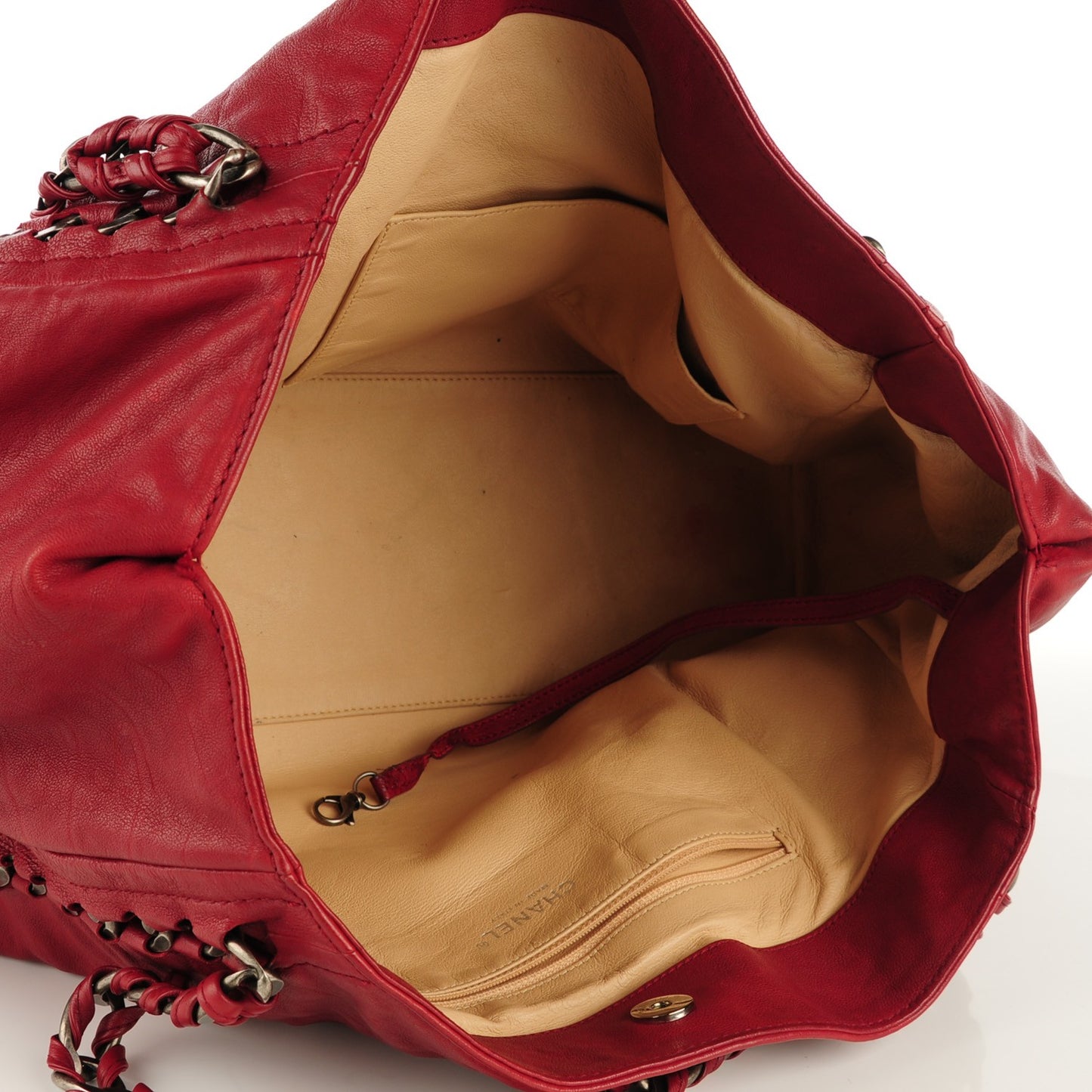 Calfskin Large East West Modern Chain Tote Red