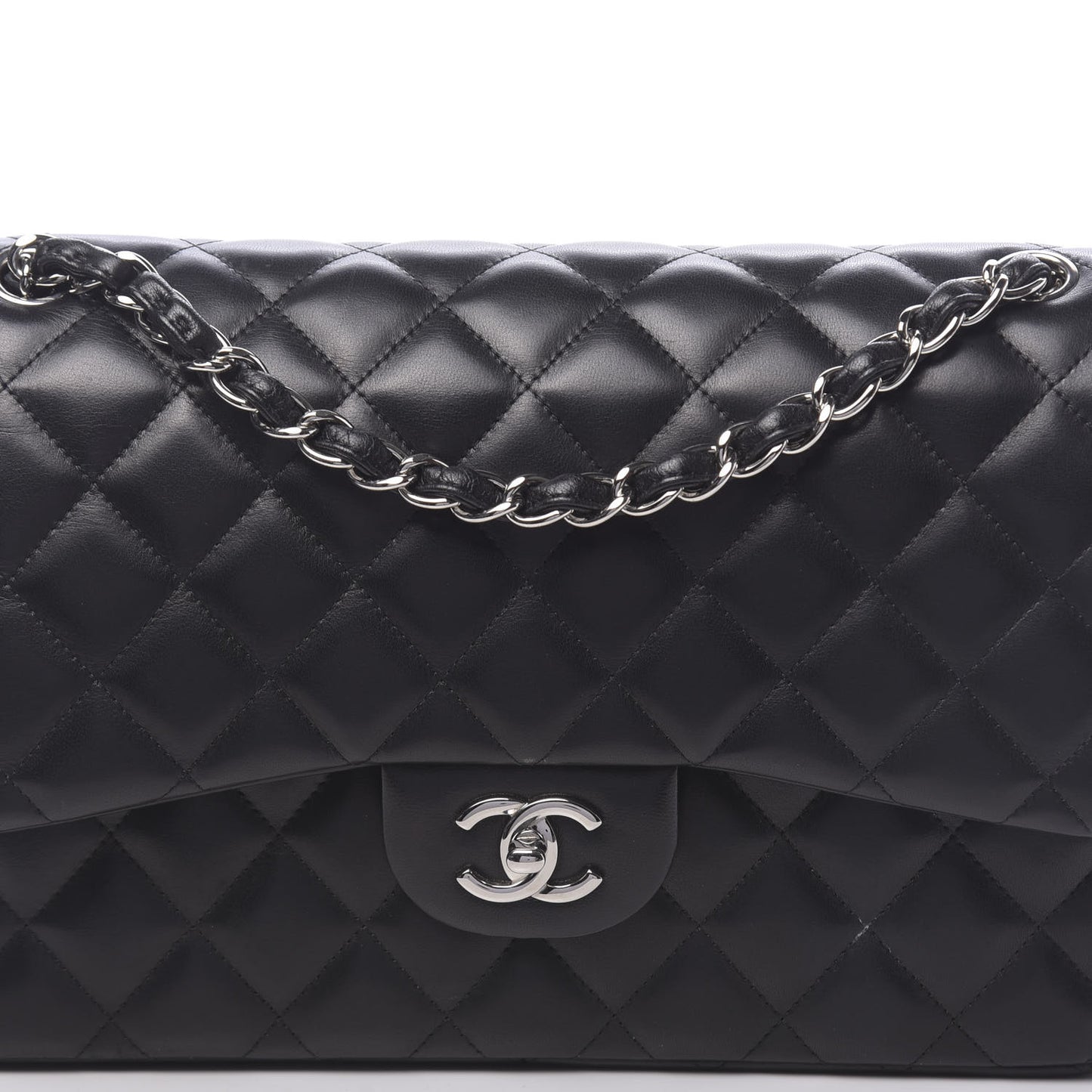 Lambskin Quilted Jumbo Double Flap Black