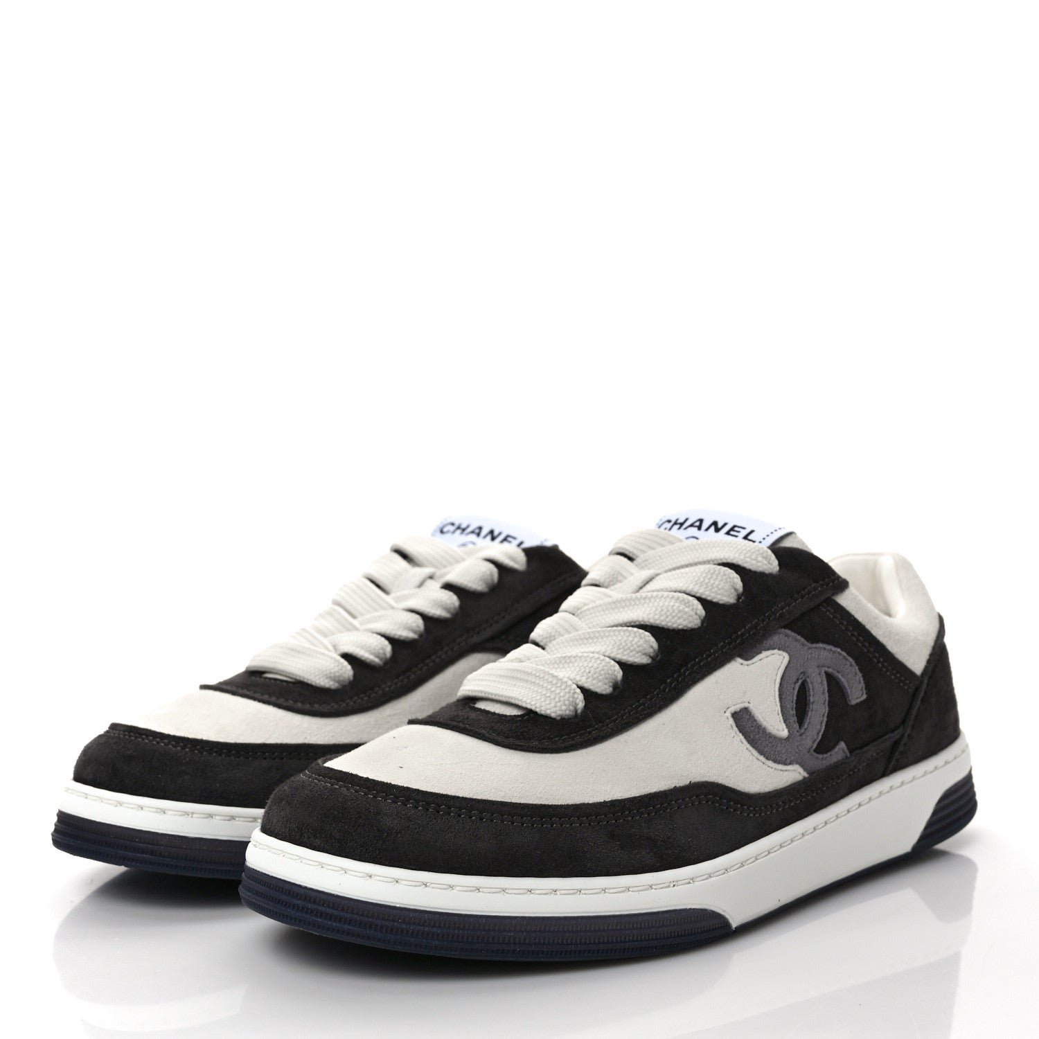 Chanel Suede Kidskin Womens CC Sneakers 36.5 Black White 3 of 9