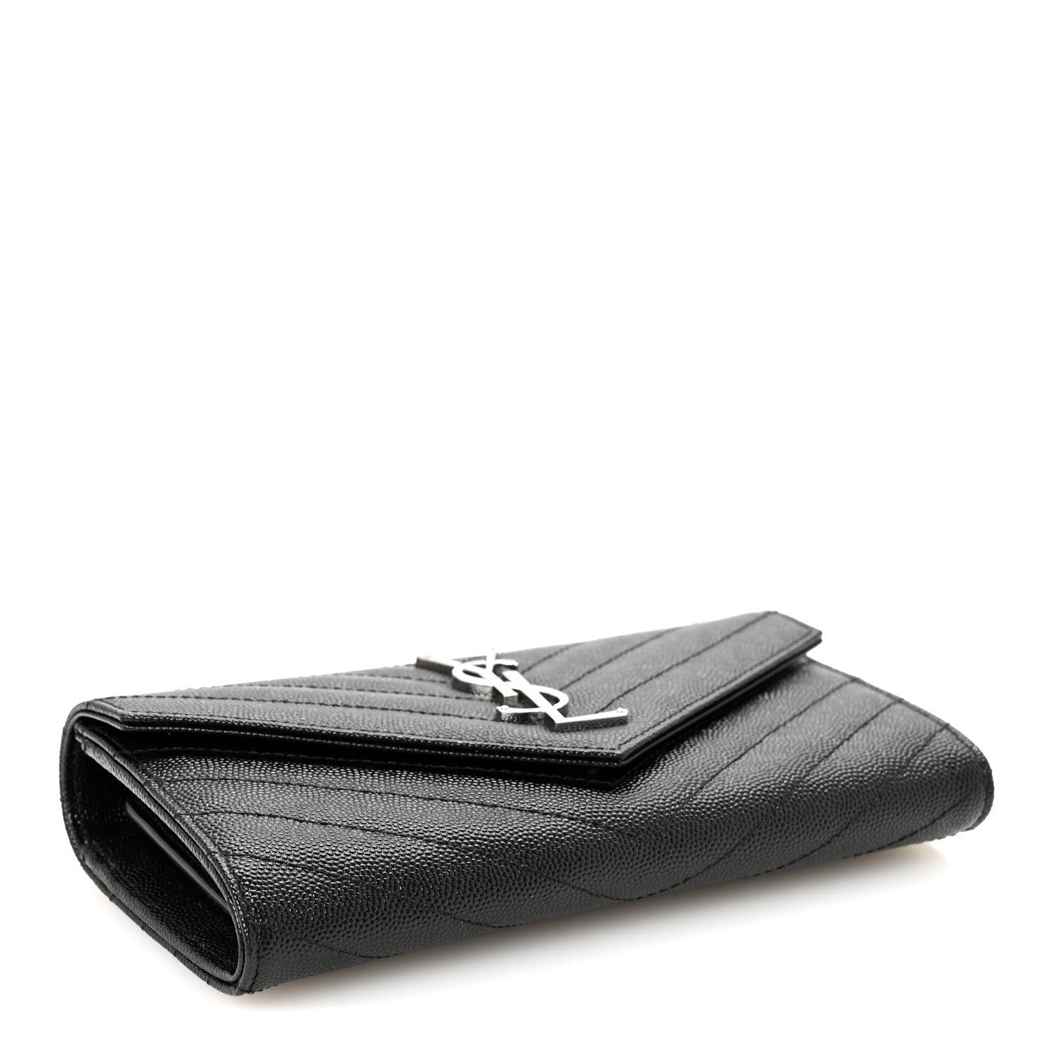 Saint Laurent Grain De Poudre Matelasse Chevron Monogram Flap Wallet Black 4 of 6