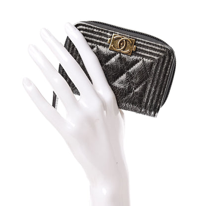Chanel Cracked Metallic Calfskin Quilted Boy Zip Around Coin Purse Wallet Dark Silver 2 of 8