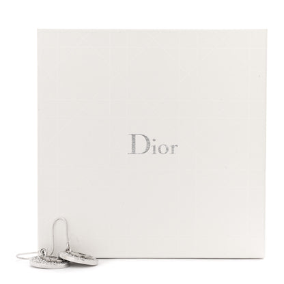 Christian Dior Metal Crystal Logo Round Drop Earrings Silver 4 of 4