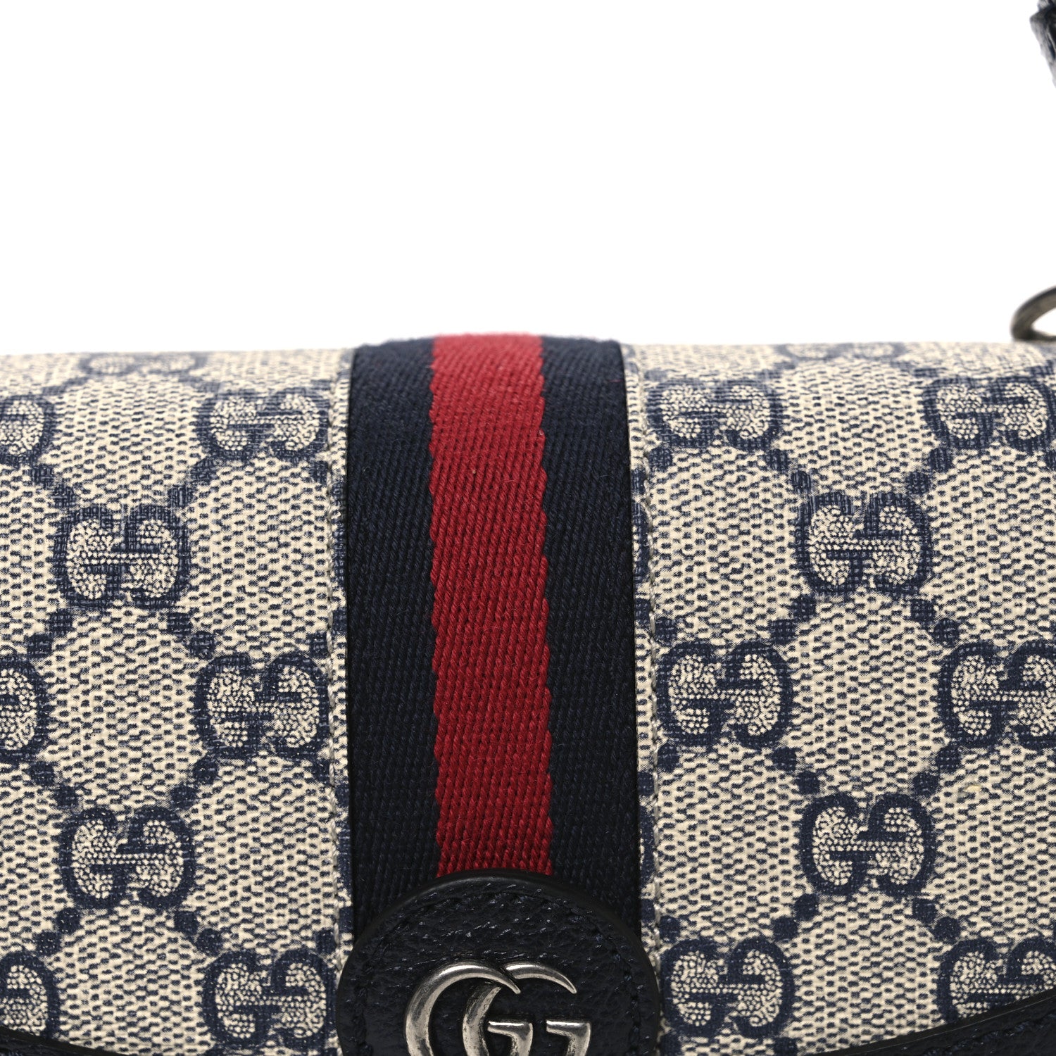 Gucci GG Supreme Monogram Textured Dollar Calfskin Web Small Ophidia Padlock Top Handle Bag Beige Blue 8 of 10