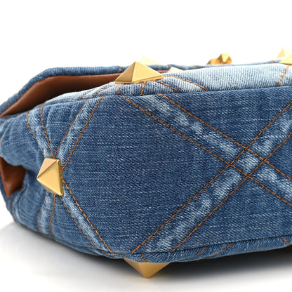 Valentino Garavani Denim Medium Roman Stud Shoulder Bag Light Denim Selleria 8 of 9