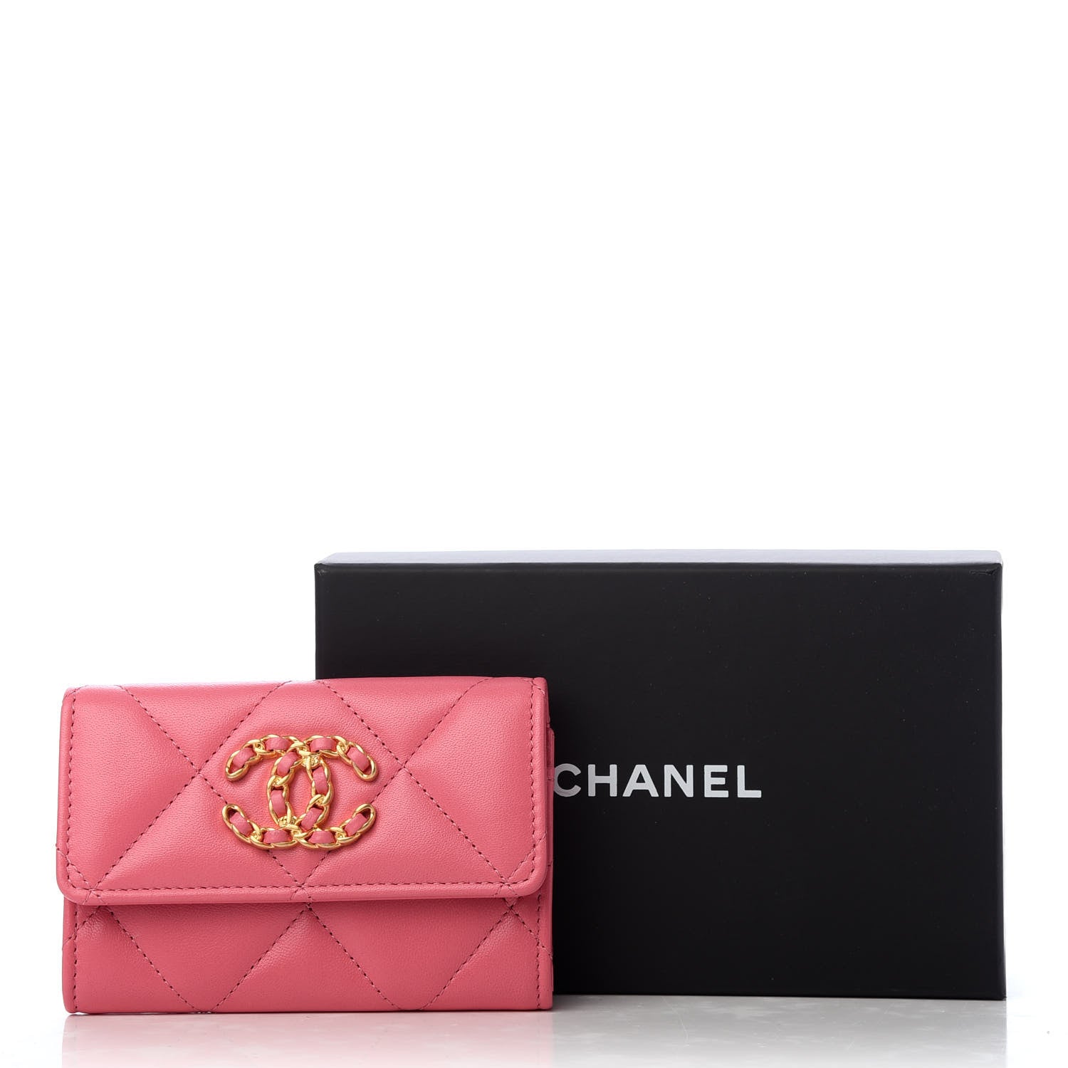 Chanel Lambskin Quilted Chanel 19 Flap Card Holder Pink 10 of 10