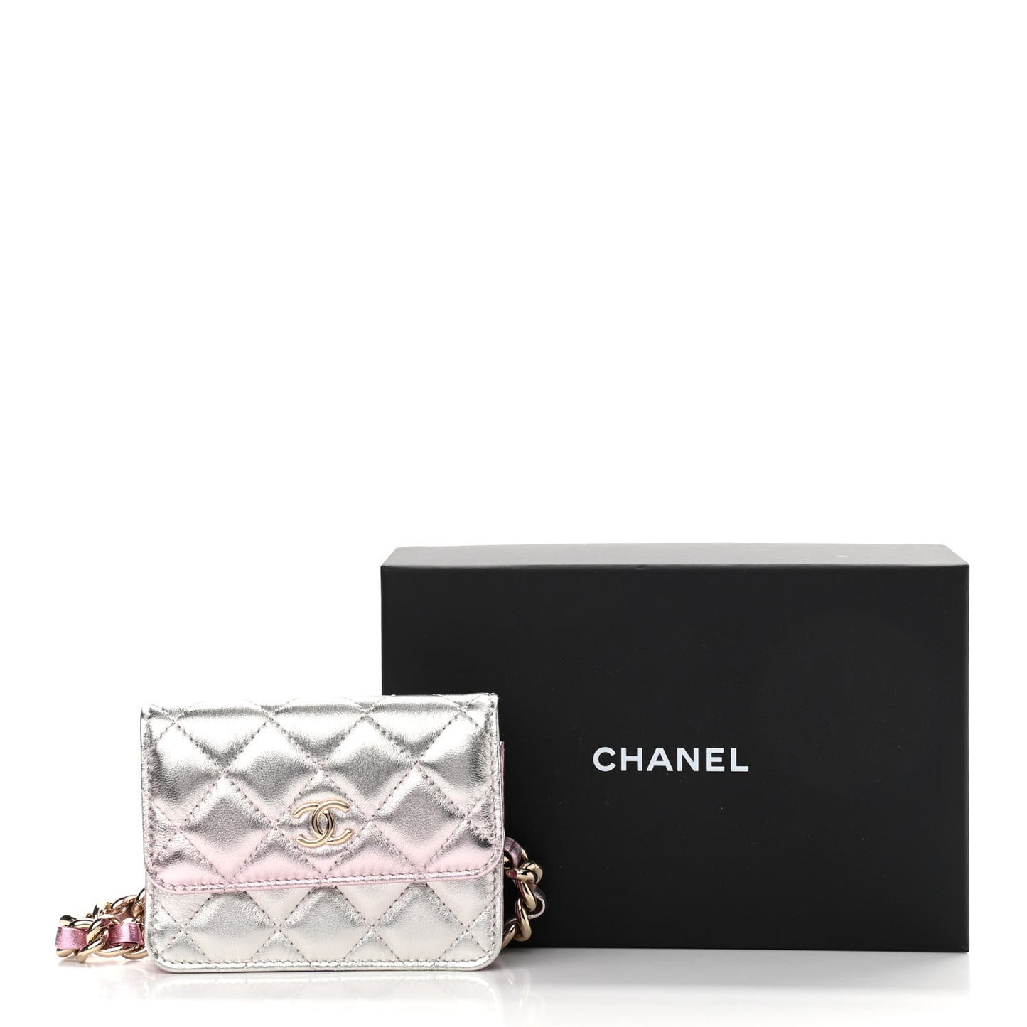 Gradient Metallic Lambskin Quilted Flap Chain Belt Bag Gold Pink