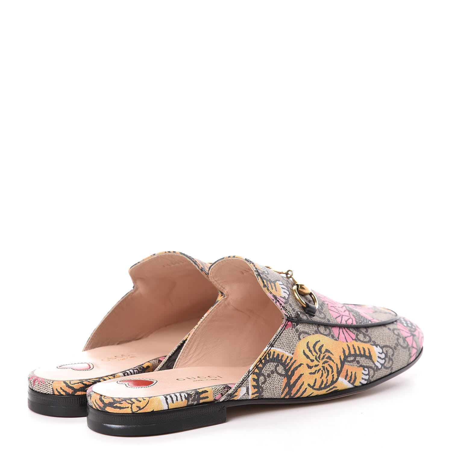 Gucci GG Supreme Monogram Bengal Womens Princetown Slippers 37 Beige Crop Pink 4 of 8