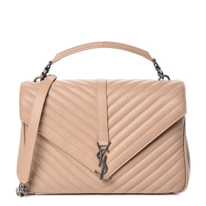 Saint Laurent Sheepskin Matelasse Chevron Monogram Large College Satchel Beige 1 of 13