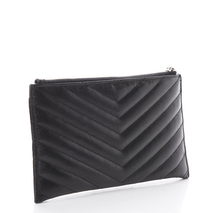 Saint Laurent Grain De Poudre Chevron Monogram Bill Pouch Black 2 of 5